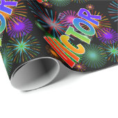 Rainbow First Name "VICTOR" + Fireworks Cadeaupapier (Rol Hoek)