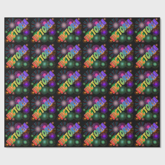 Rainbow First Name "VICTORIA" + Fireworks Cadeaupapier (Vlak)