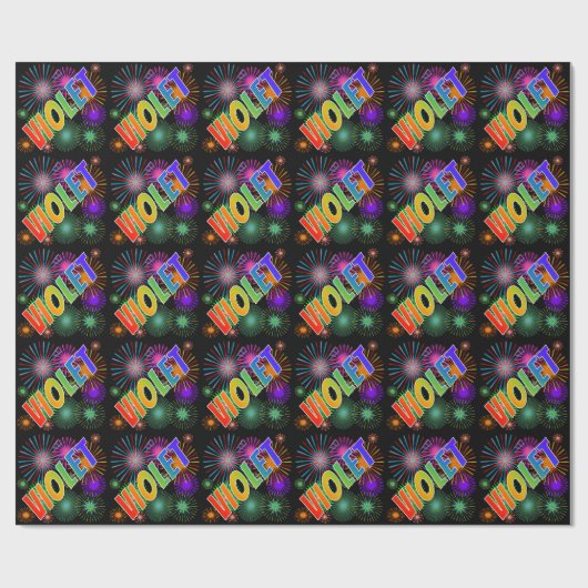 Rainbow First Name "VIOLET" + Fireworks Cadeaupapier (Vlak)