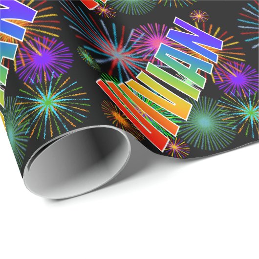 Rainbow First Name "VIVIAN" + Fireworks Cadeaupapier (Rol Hoek)