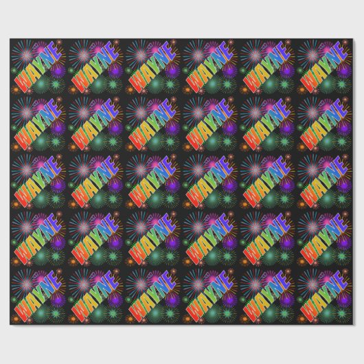 Rainbow First Name "WAYNE" + Fireworks Cadeaupapier (Vlak)