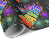 Rainbow First Name "WAYNE" + Fireworks Cadeaupapier (Rol Hoek)
