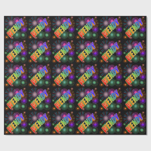 Rainbow First Name "WENDY" + Fireworks Cadeaupapier (Vlak)