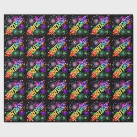 Rainbow First Name "WHITNEY" + Fireworks Cadeaupapier (Vlak)