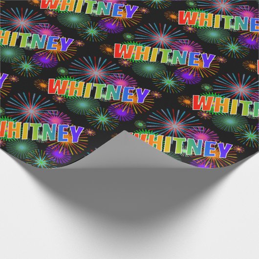 Rainbow First Name "WHITNEY" + Fireworks Cadeaupapier (Hoek)