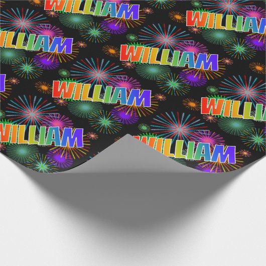 Rainbow First Name "WILLIAM" + Fireworks Cadeaupapier (Hoek)