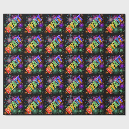 Rainbow First Name "WYATT" + Fireworks Cadeaupapier (Vlak)