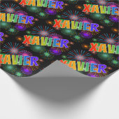 Rainbow First Name "XAVIER" + Fireworks Cadeaupapier (Hoek)