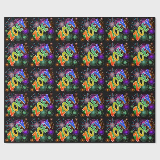 Rainbow First Name "ZOEY" + Fireworks Cadeaupapier (Vlak)