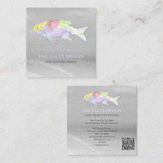 *~* RAINBOW Fish Beach Silver Sand Zee Dining Vierkante Visitekaartje (Voorkant / Achterkant)