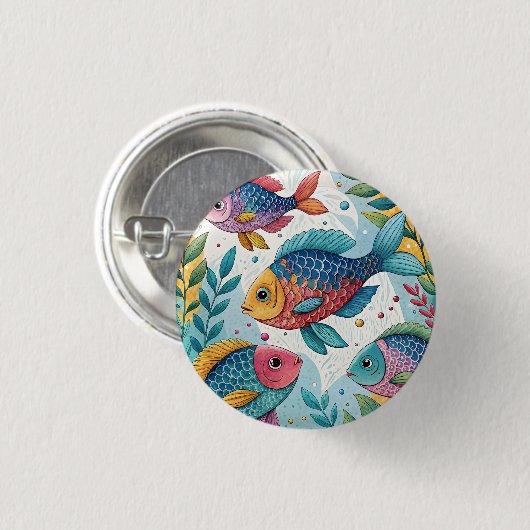 Rainbow Fish in Underwater Ronde Button 3,2 Cm (Voorkant /achterkant)