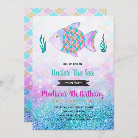 Rainbow Fish-uitnodiging Kaart (Voorkant / Achterkant)