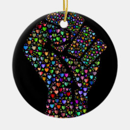 Rainbow Fist of Hearts Keramisch Ornament