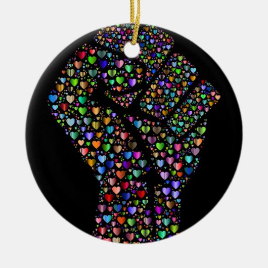 Rainbow Fist of Hearts Keramisch Ornament (Voorkant)