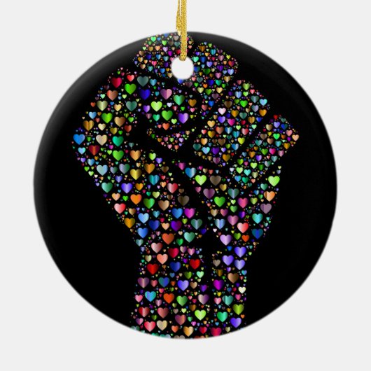 Rainbow Fist of Hearts Keramisch Ornament (Achterkant)