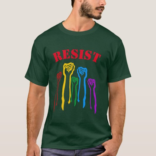 Rainbow Fists Gay Pride Protest RESIST T-shirt (Voorkant)