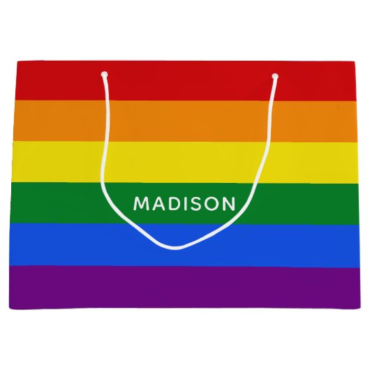 Rainbow Flag, aangepaste naam grote cadezak Groot Cadeauzakje (Voorkant)