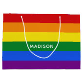 Rainbow Flag, aangepaste naam grote cadezak Groot Cadeauzakje (Achterkant)