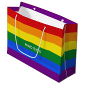 Rainbow Flag, aangepaste naam grote cadezak Groot Cadeauzakje (Voorkant Gekanteld)