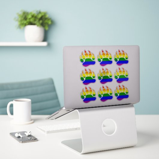 Rainbow Flag Beer Paw Sticker (Laptop op bureau)