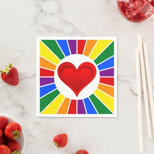 RAINBOW FLAG BUTTON RAYS & Heart + uw ideeën Servet (Insitu)