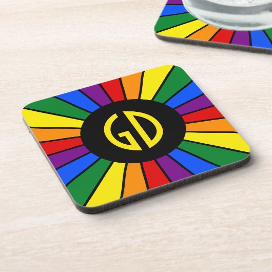 RAINBOW FLAG BUTTON RAYS + uw teken of monogram Drankjes Onderzetter (Linkerzijde)