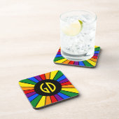 RAINBOW FLAG BUTTON RAYS + uw teken of monogram Drankjes Onderzetter (Rechterzijde)