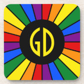 RAINBOW FLAG BUTTON RAYS + uw teken of monogram Drankjes Onderzetter (Voorkant)