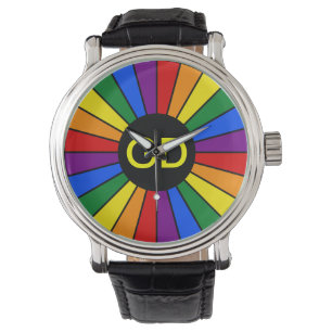 RAINBOW FLAG BUTTON RAYS + uw teken of monogram Horloge