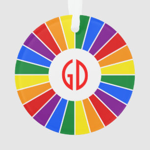 RAINBOW FLAG BUTTON RAYS + uw teken of monogram Ornament