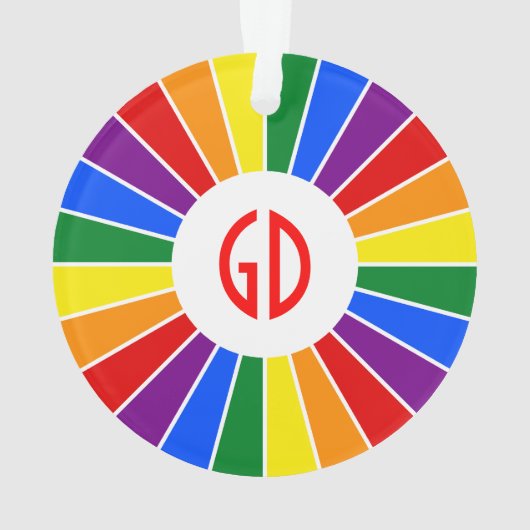 RAINBOW FLAG BUTTON RAYS + uw teken of monogram Ornament (achterkant)