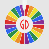 RAINBOW FLAG BUTTON RAYS + uw teken of monogram Ornament (voorkant)