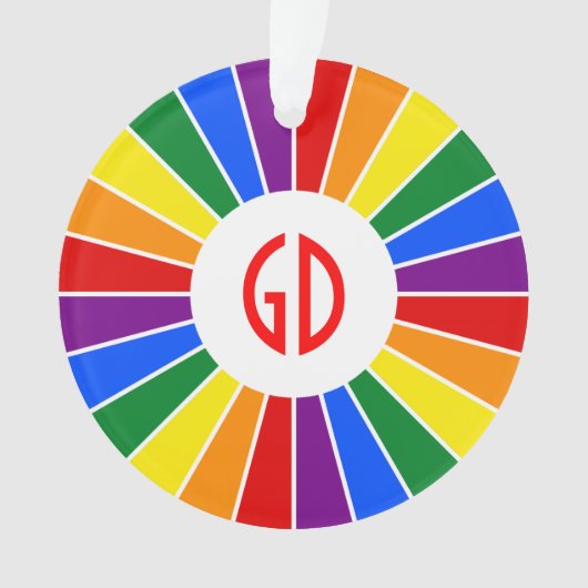 RAINBOW FLAG BUTTON RAYS + uw teken of monogram Ornament (voorkant)