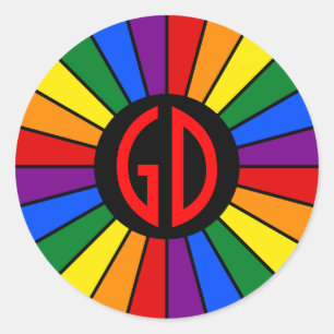RAINBOW FLAG BUTTON RAYS + uw teken of monogram Ronde Sticker