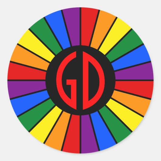 RAINBOW FLAG BUTTON RAYS + uw teken of monogram Ronde Sticker (Voorkant)