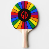 RAINBOW FLAG BUTTON RAYS + uw teken of monogram Tafeltennisbatje (Voorkant)