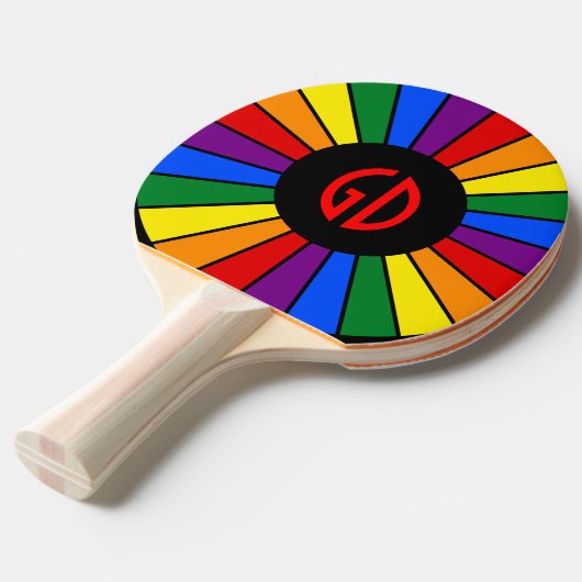 RAINBOW FLAG BUTTON RAYS + uw teken of monogram Tafeltennisbatje (Voorkant Gekanteld)
