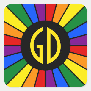 RAINBOW FLAG BUTTON RAYS + uw teken of monogram Vierkante Sticker