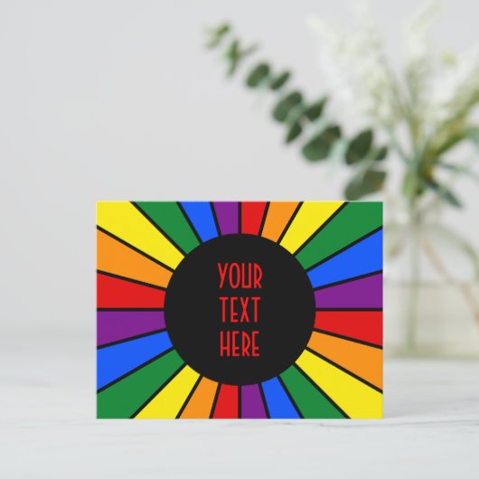 RAINBOW FLAG BUTTON RAYS + uw teken of tekst Briefkaart (Staand voorkant)