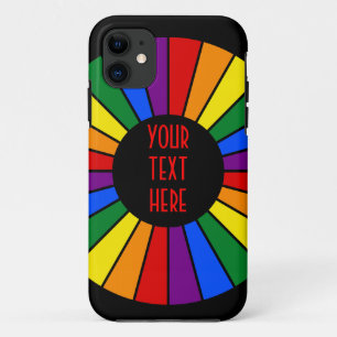RAINBOW FLAG BUTTON RAYS + uw teken of tekst iPhone 11 Hoesje
