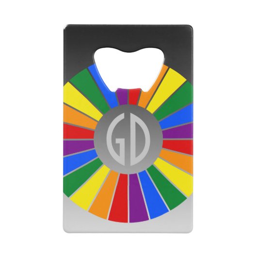 RAINBOW FLAG BUTTON RAYS + uw teken of tekst Creditkaart Flessenopener (Voorkant)