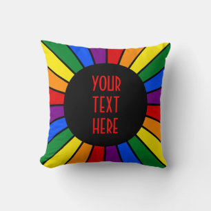 RAINBOW FLAG BUTTON RAYS + uw teken of tekst Kussen