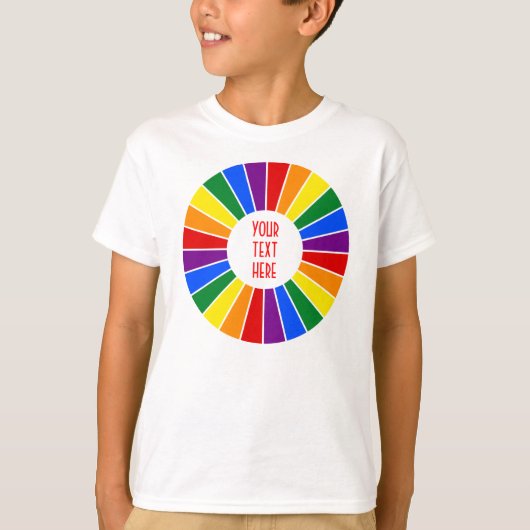 RAINBOW FLAG BUTTON RAYS + uw teken of tekst T-shirt (Voorkant)