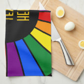 RAINBOW FLAG BUTTON RAYS + uw teken of tekst Theedoek (Quarter Fold)