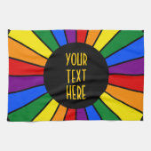 RAINBOW FLAG BUTTON RAYS + uw teken of tekst Theedoek (Horizontaal)