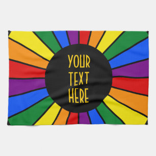RAINBOW FLAG BUTTON RAYS + uw teken of tekst Theedoek