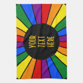 RAINBOW FLAG BUTTON RAYS + uw teken of tekst Theedoek (Verticaal)