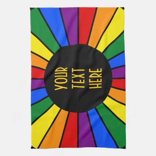 RAINBOW FLAG BUTTON RAYS + uw teken of tekst Theedoek (Verticaal)