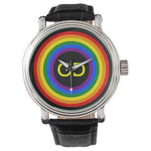 RAINBOW FLAG BUTTON + uw teken of monogram Horloge