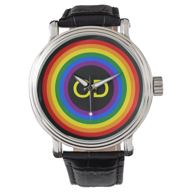 RAINBOW FLAG BUTTON + uw teken of monogram Horloge (Voorkant)